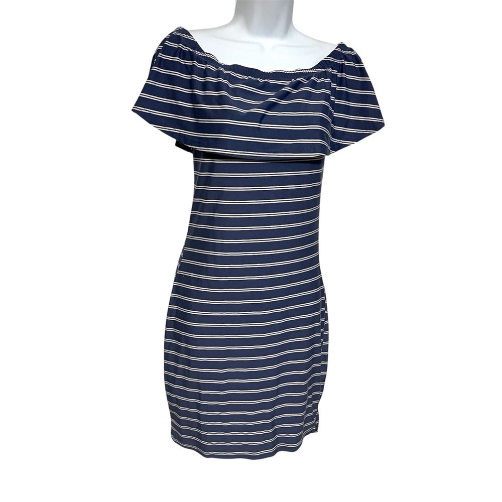 Striped Ruffle Off-Shoulder Dress Mini Sun Dress Size Small 90s 2000s Y2K Spring